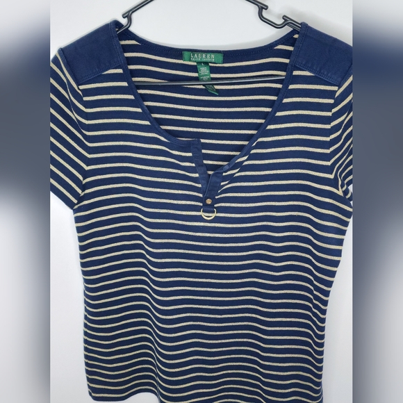 Lauren Ralph Lauren Tops - Lauren Ralph Lauren Blue and Cream Striped Blouse